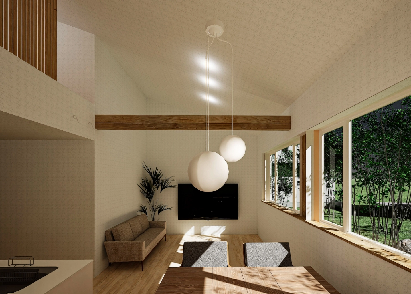 平屋 3LDK リビング 勾配天井 おしゃれ